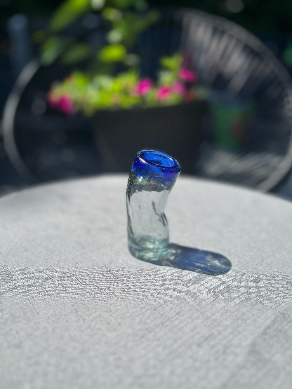 Handblown Glass Bud Vase with Cobalt Blue Rim - Picture 3 of 16